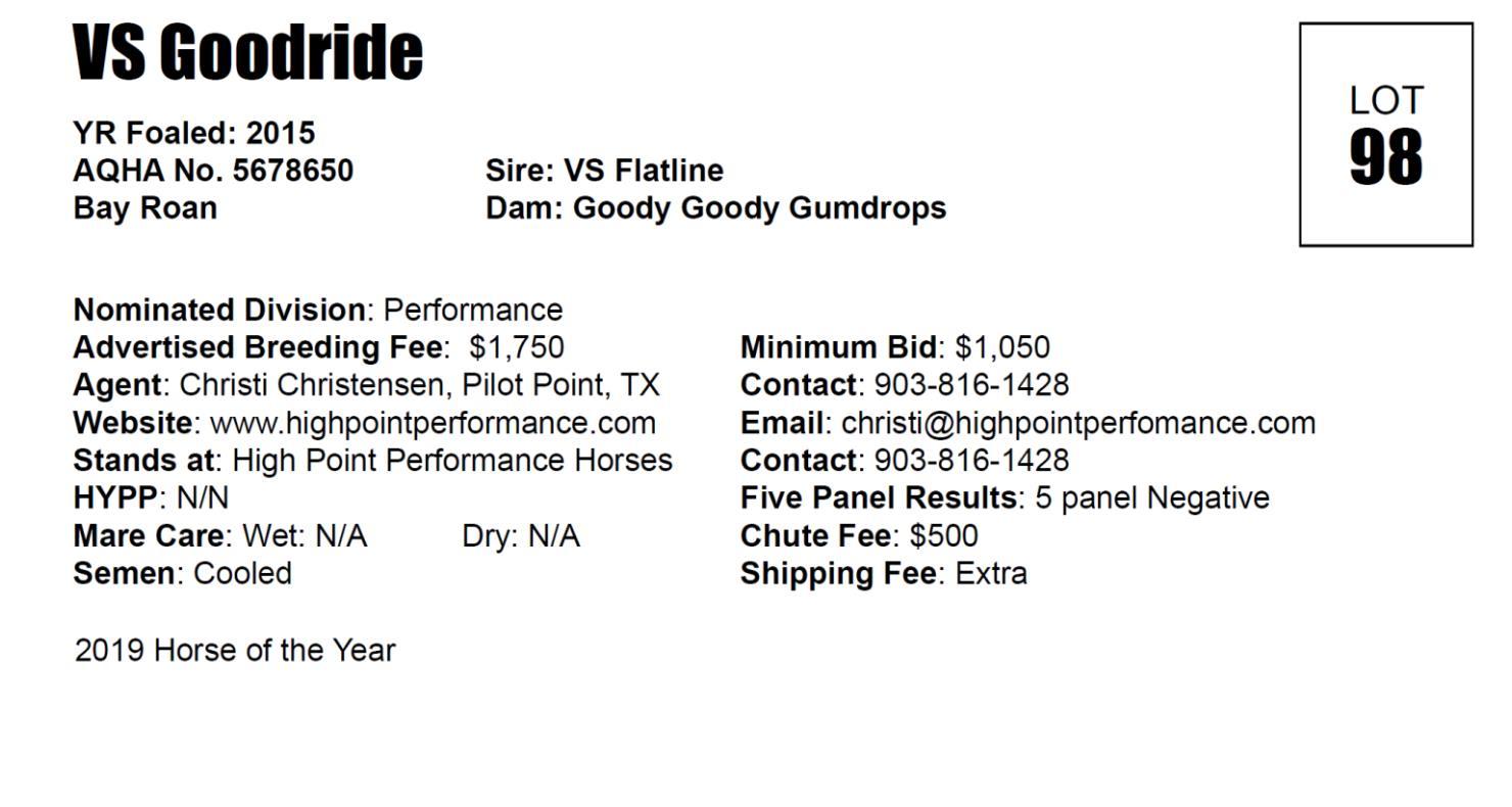 Iowa Quarter Horse Association Lot 98 VS Goodride, 2015 Bay Roan,