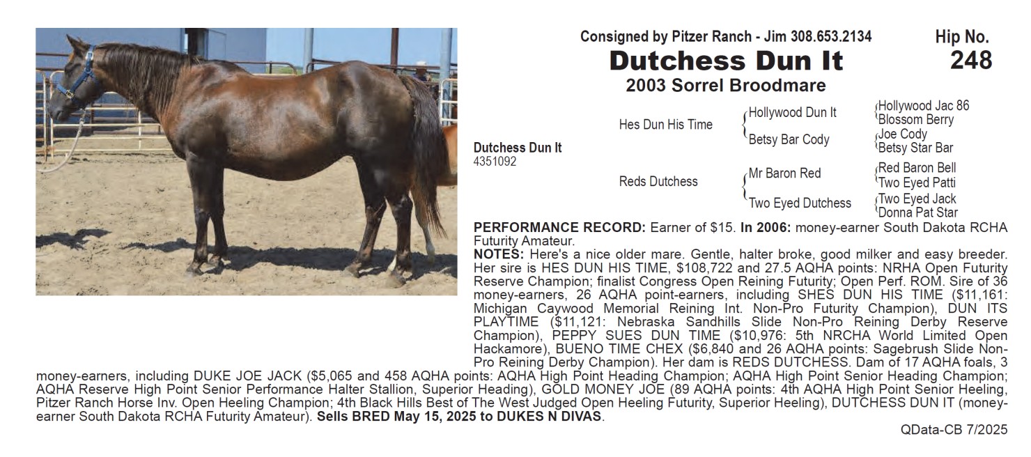 Lot 248 Pitzer Ranch Preview at 7am CT followed by Fall Sale at 9am