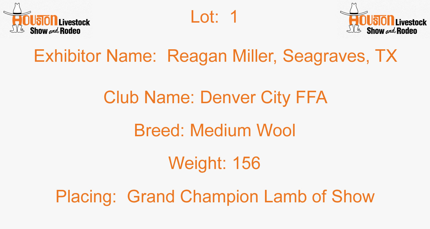 Dv Action Lot 1: Houston Livestock Show & Rodeo - Lamb & Goat Auction | DVAuction